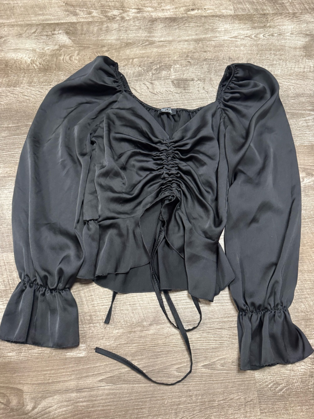 Nasty Gal Black Scrunch Front Long Sleeve Shirt Small
